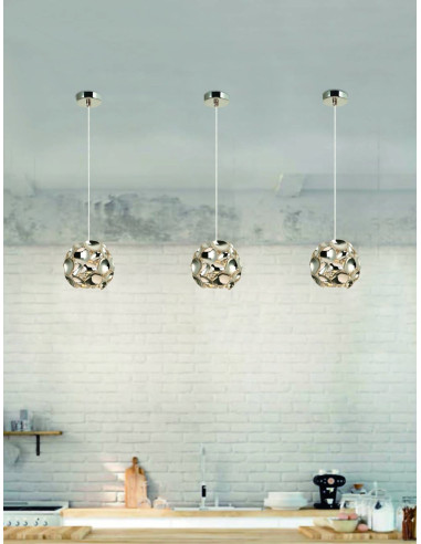 Lampa wisząca Carera Cromo S, chromowana, 152 cm, nowoczesny design do eleganckich wnętrz restauracyjnych i domowych