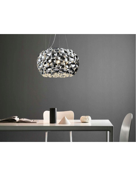 Żyrandol Carera Cromo - elegancka lampa wisząca z lusterkami, 6 źródeł światła, nowoczesne srebrne wykończenie.