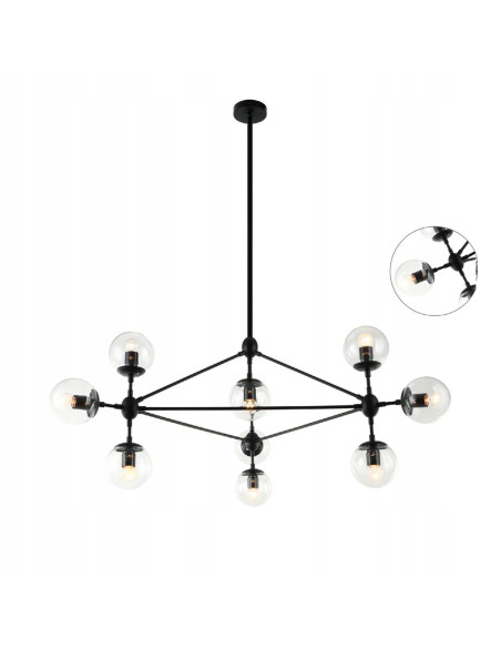 Lampa sufitowa Bao Nero Claro - Nowoczesny żyrandol z czarnym stelażem i transparentnymi kloszami do eleganckich wnętrz
