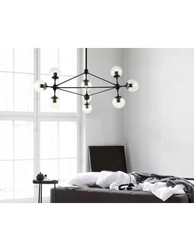 Lampa sufitowa Bao Nero Claro - Nowoczesny żyrandol z czarnym stelażem i transparentnymi kloszami do eleganckich wnętrz