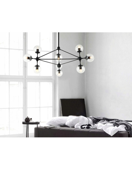 Lampa sufitowa Bao Nero Claro - Nowoczesny żyrandol z czarnym stelażem i transparentnymi kloszami do eleganckich wnętrz