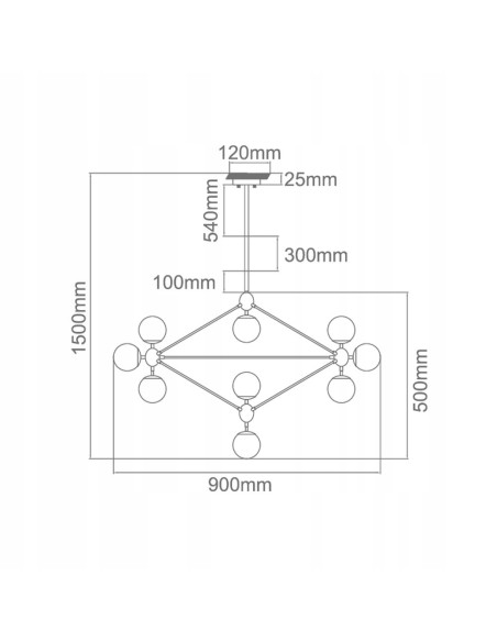 Lampa sufitowa Bao Nero Claro - Nowoczesny żyrandol z czarnym stelażem i transparentnymi kloszami do eleganckich wnętrz