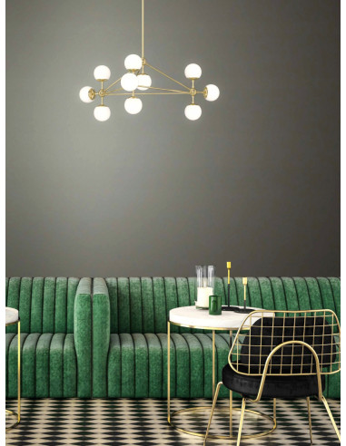 Żyrandol Bao Gold - nowoczesna lampa sufitowa w stylu industrialnym, 10 źródeł światła, elegancka konstrukcja z miedzi