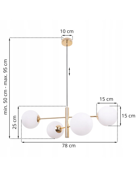 Lampa wisząca VICENZA w złotym, nowoczesnym stylu z 4 mlecznymi kloszami - idealna do eleganckich wnętrz