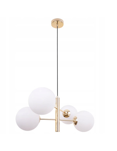 Lampa wisząca VICENZA w złotym, nowoczesnym stylu z 4 mlecznymi kloszami - idealna do eleganckich wnętrz
