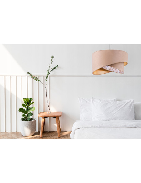 Lampa wisząca MEDIOLAN w beżowej tkaninie z kwiecistym motywem - elegancki detal do każdego wnętrza