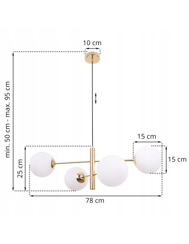 Lampa wisząca VICENZA w złotym, nowoczesnym stylu z 4 mlecznymi kloszami - idealna do eleganckich wnętrz