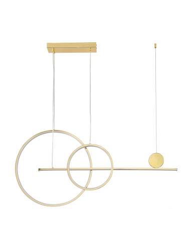 Lampa LED NEW AGE 120 cm, złota z okręgami, nowoczesny design do jadalni i salonu, energooszczędna z żarówkami.