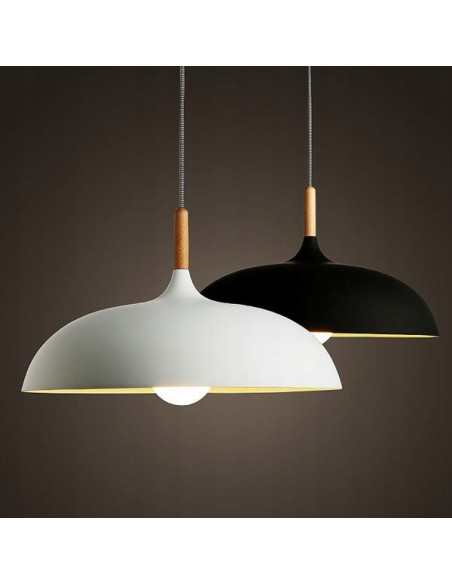 Lampa wisząca SAUCER – Nowoczesny design w białym kolorze z drewnianymi akcentami do kuchni i salonu