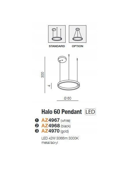 Lampa wisząca LED AZzardo Halo 60 cm Czarna - Nowoczesne oświetlenie do jadalni i eleganckich wnętrz