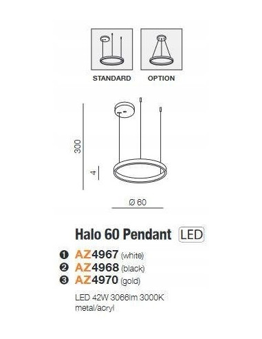 Lampa wisząca LED AZzardo Halo 60 cm Czarna - Nowoczesne oświetlenie do jadalni i eleganckich wnętrz