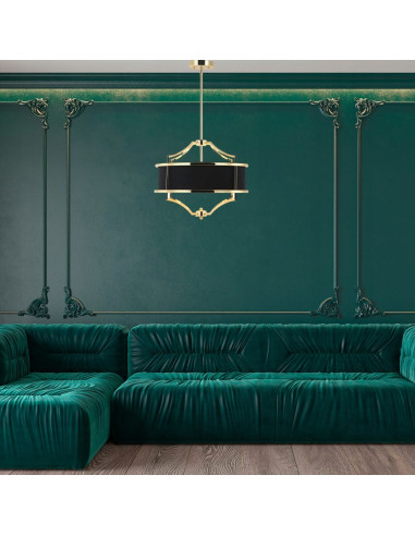 Lampa Wisząca Stesso Gold Noir S- Elegancki Żyrandol do Jadalni, Salonu i Sypialni z Czarnym Kloszem i Złotą Ramą