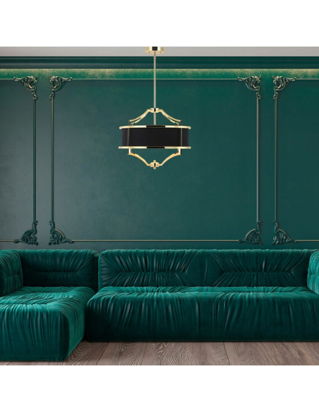 Elegancka lampa wisząca Stesso Gold Nero M, 4x E27, klasyczne oświetlenie do salonu i jadalni, czarno-złota.
