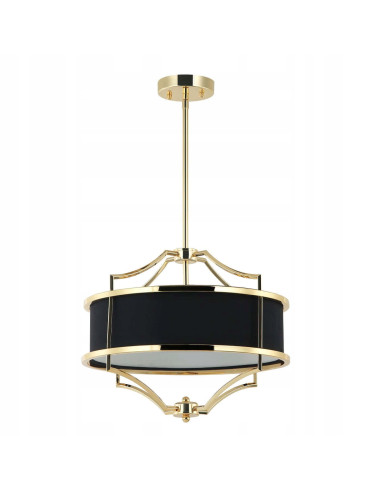Lampa Wisząca Stesso Gold Noir S- Elegancki Żyrandol do Jadalni, Salonu i Sypialni z Czarnym Kloszem i Złotą Ramą