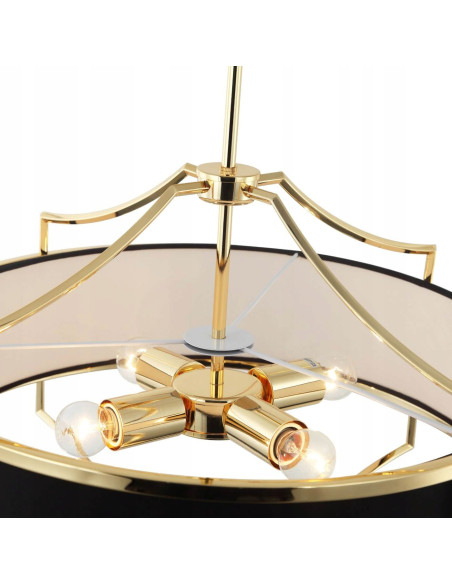 Elegancka lampa wisząca Stesso Gold Nero M, 4x E27, klasyczne oświetlenie do salonu i jadalni, czarno-złota.