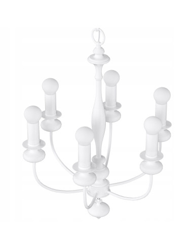 Luksusowy żyrandol Castella w kolorze białym, 6 świeczników - elegancka ozdoba do salonu i jadalni.