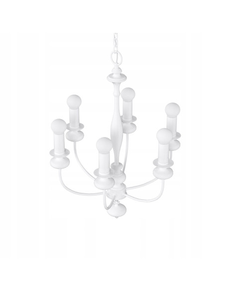 Luksusowy żyrandol Castella w kolorze białym, 6 świeczników - elegancka ozdoba do salonu i jadalni.