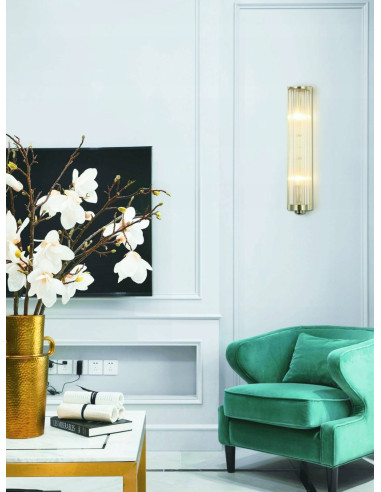 Lampa ścienna Fiatto Parette Cromo - elegancki kinkiet ze szkła i chromu, idealny do biura i nowoczesnych wnętrz.