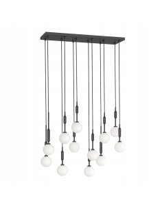 Żyrandol Ero XII Nero 80×25 z 14 kulami, nowoczesna lampa sufitowa do biura, jadalni i salonu, elegancja w designie. 2