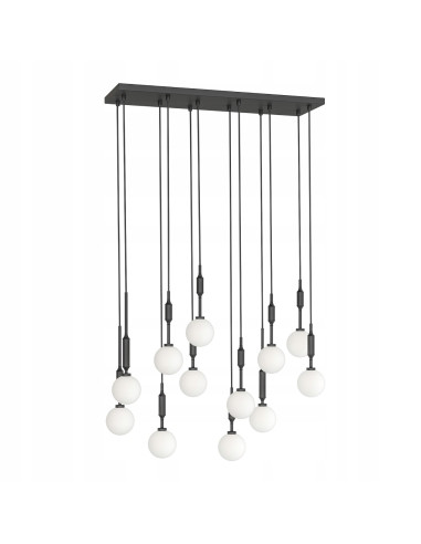 Żyrandol Ero XII Nero 80×25 z 14 kulami, nowoczesna lampa sufitowa do biura, jadalni i salonu, elegancja w designie.