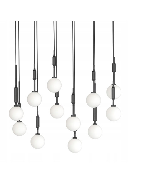 Żyrandol Ero XII Nero 80×25 z 14 kulami, nowoczesna lampa sufitowa do biura, jadalni i salonu, elegancja w designie.