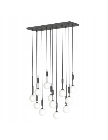 Żyrandol Ero XII Nero 80×25 z 14 kulami, nowoczesna lampa sufitowa do biura, jadalni i salonu, elegancja w designie.