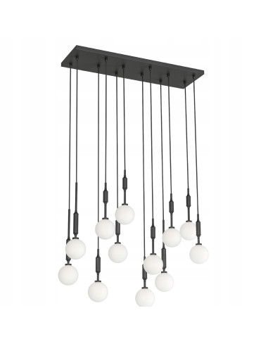 Żyrandol Ero XII Nero 80×25 z 14 kulami, nowoczesna lampa sufitowa do biura, jadalni i salonu, elegancja w designie.