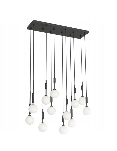 Żyrandol Ero XII Nero 80×25 z 14 kulami, nowoczesna lampa sufitowa do biura, jadalni i salonu, elegancja w designie.