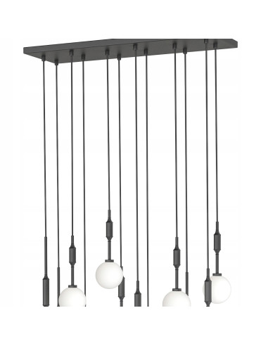Żyrandol Ero XII Nero 80×25 z 14 kulami, nowoczesna lampa sufitowa do biura, jadalni i salonu, elegancja w designie.