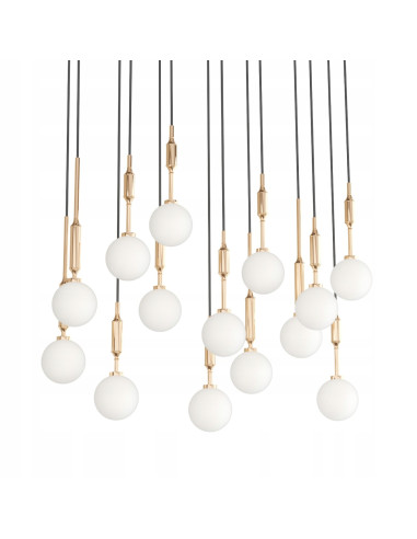 Lampa Wisząca Ero XIV Gold 80×25 z Mlecznymi Kulami - Elegancka Nowoczesność do Salonu i Jadalni, Regulowana Wysokość