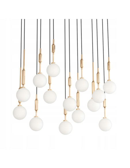 Lampa Wisząca Ero XIV Gold 80×25 z Mlecznymi Kulami - Elegancka Nowoczesność do Salonu i Jadalni, Regulowana Wysokość