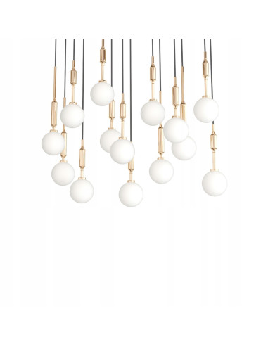 Lampa Wisząca Ero XIV Gold 80×25 z Mlecznymi Kulami - Elegancka Nowoczesność do Salonu i Jadalni, Regulowana Wysokość