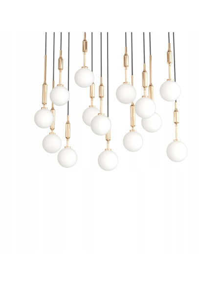 Lampa Wisząca Ero XIV Gold 80×25 z Mlecznymi Kulami - Elegancka Nowoczesność do Salonu i Jadalni, Regulowana Wysokość