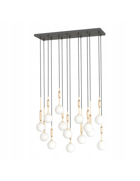 Lampa Wisząca Ero XIV Gold 80×25 z Mlecznymi Kulami - Elegancka Nowoczesność do Salonu i Jadalni, Regulowana Wysokość