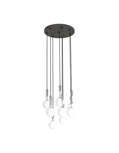 Nowoczesna lampa wisząca Ero VIII Cromo 40 z regulacją wysokości i 8 punktami świetlnymi - elegancki żyrandol do wnętrz.