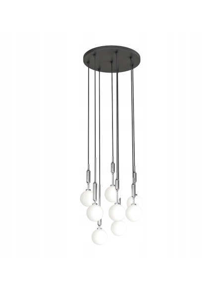 Nowoczesna lampa wisząca Ero VIII Cromo 40 z regulacją wysokości i 8 punktami świetlnymi - elegancki żyrandol do wnętrz.