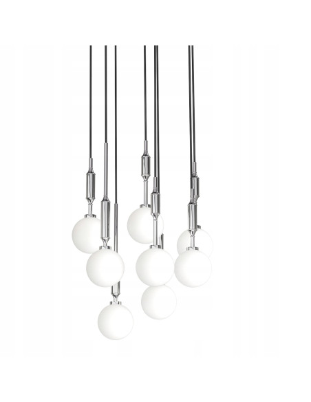 Nowoczesna lampa wisząca Ero VIII Cromo 40 z regulacją wysokości i 8 punktami świetlnymi - elegancki żyrandol do wnętrz.