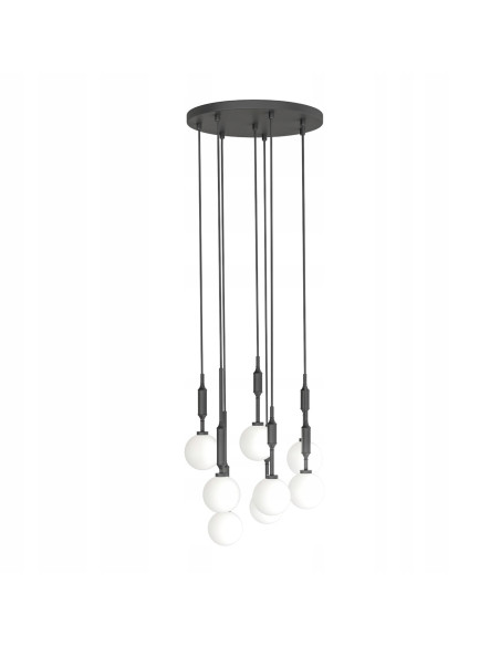 Lampa wisząca Ero VIII Nero 40 - nowoczesna oświetlenie w czarno-białej elegancji z regulacją wysokości i 8 punktami świetlnymi.