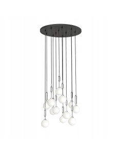Lampa wisząca Ero XII Cromo 60 - nowoczesne oświetlenie z mlecznymi kuleczkami, 12 punktów świetlnych do każdego wnętrza