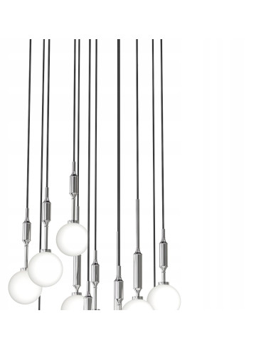 Lampa wisząca Ero XII Cromo 60 - nowoczesne oświetlenie z mlecznymi kuleczkami, 12 punktów świetlnych do każdego wnętrza