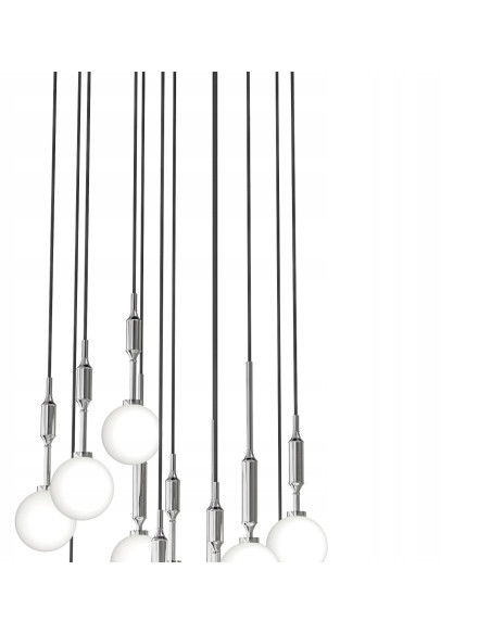 Lampa wisząca Ero XII Cromo 60 - nowoczesne oświetlenie z mlecznymi kuleczkami, 12 punktów świetlnych do każdego wnętrza