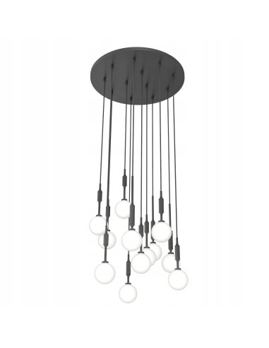 Lampa wisząca Ero XII Nero 60 – Nowoczesne oświetlenie centralne w czerni, 12 punktów światła, regulowana wysokość.