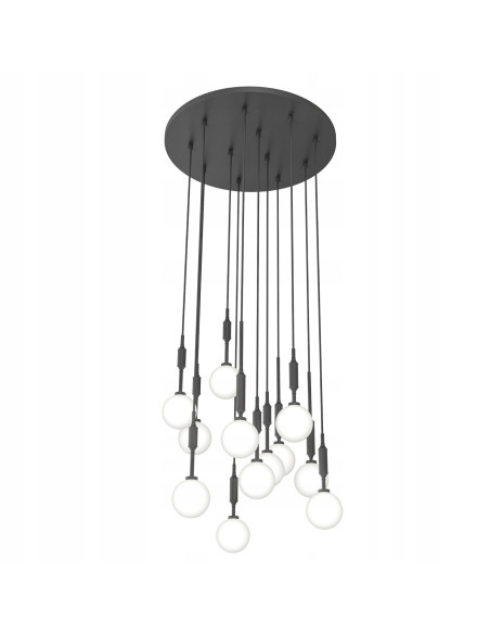 Lampa wisząca Ero XII Nero 60 – Nowoczesne oświetlenie centralne w czerni, 12 punktów światła, regulowana wysokość.