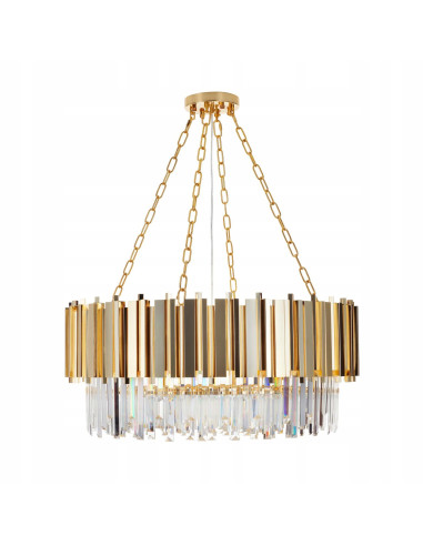 Elegancka lampa wisząca REA w złotym kolorze z kryształami, 80 cm, do stylowych wnętrz glamour