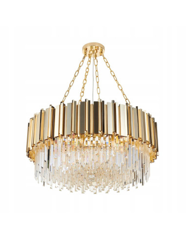 Elegancka lampa wisząca REA w złotym kolorze z kryształami, 80 cm, do stylowych wnętrz glamour