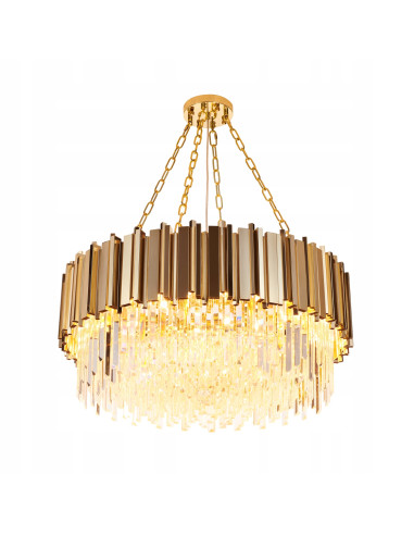 Elegancka lampa wisząca REA w złotym kolorze z kryształami, 80 cm, do stylowych wnętrz glamour