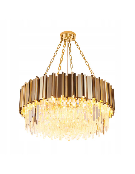 Elegancka lampa wisząca REA w złotym kolorze z kryształami, 80 cm, do stylowych wnętrz glamour