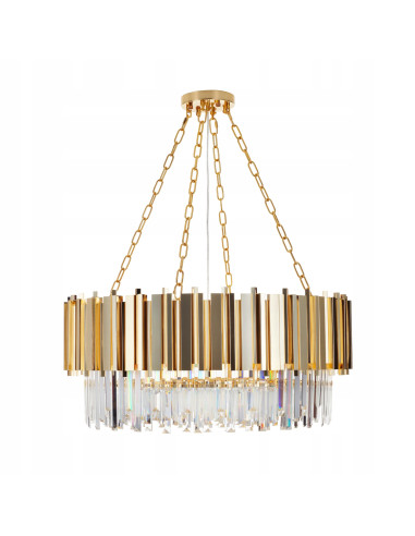 Elegancka lampa wisząca REA w złotym kolorze z kryształami, 80 cm, do stylowych wnętrz glamour