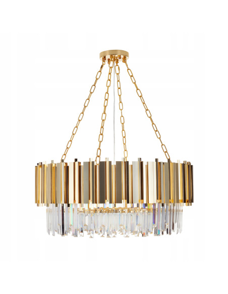 Elegancka lampa wisząca REA w złotym kolorze z kryształami, 80 cm, do stylowych wnętrz glamour