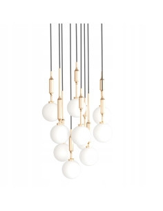 Lampa wisząca Ero X Gold 40 - elegancki żyrandol z 10 mlecznymi kulami, regulacja wysokości, nowoczesny design do wnętrz 2